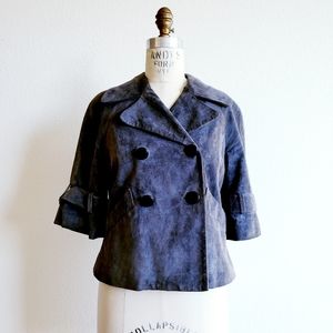 Vintage 00 Cropped Suede Brown Gray Trench Jacket